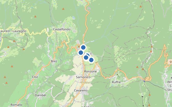 Kartenausschnitt mit den Hotels des Reiseziels