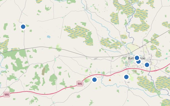 Kartenausschnitt mit den Hotels des Reiseziels