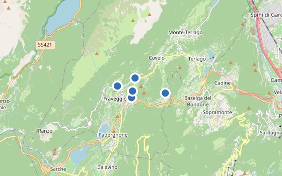 Kartenausschnitt mit den Hotels des Reiseziels