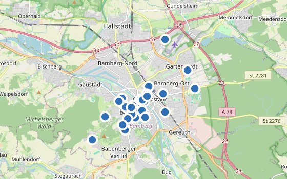 Kartenausschnitt mit den Hotels des Reiseziels