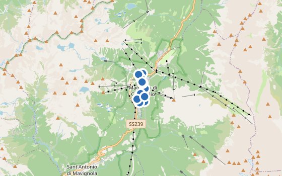 Kartenausschnitt mit den Hotels des Reiseziels
