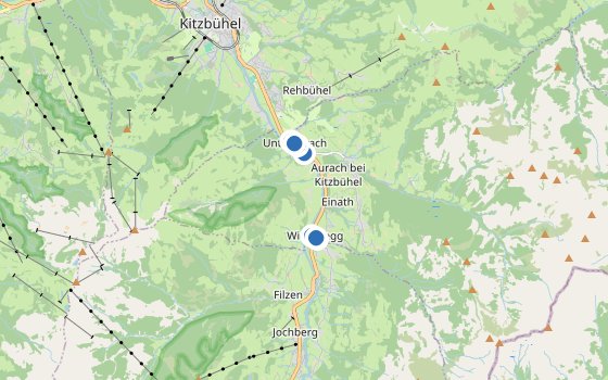 Kartenausschnitt mit den Hotels des Reiseziels