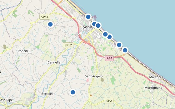 Kartenausschnitt mit den Hotels des Reiseziels