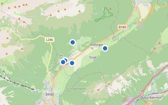Kartenausschnitt mit den Hotels des Reiseziels