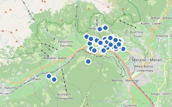 Kartenausschnitt mit den Hotels des Reiseziels