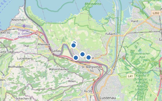 Kartenausschnitt mit den Hotels des Reiseziels