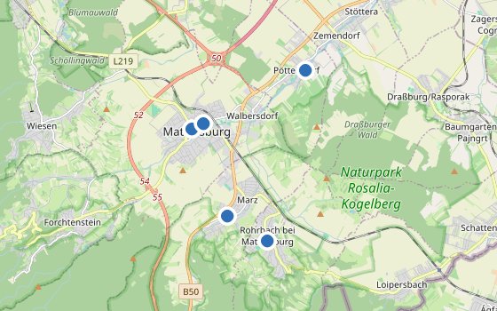 Kartenausschnitt mit den Hotels des Reiseziels