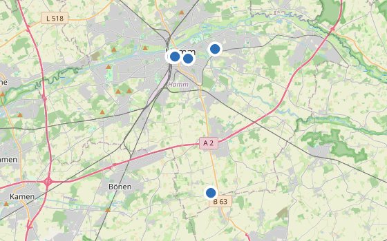 Kartenausschnitt mit den Hotels des Reiseziels