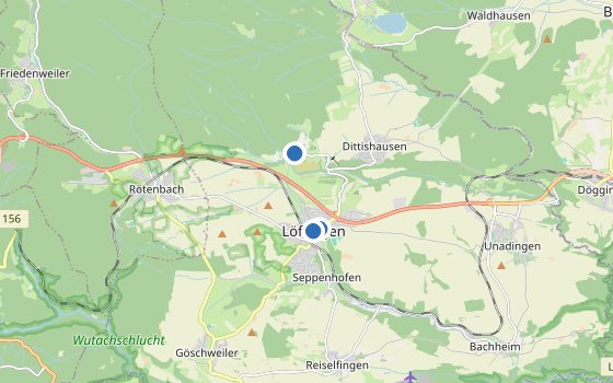 Kartenausschnitt mit den Hotels des Reiseziels