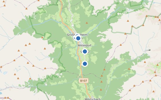 Kartenausschnitt mit den Hotels des Reiseziels
