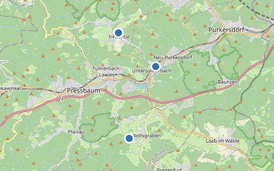 Kartenausschnitt mit den Hotels des Reiseziels
