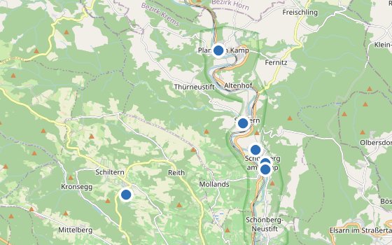 Kartenausschnitt mit den Hotels des Reiseziels