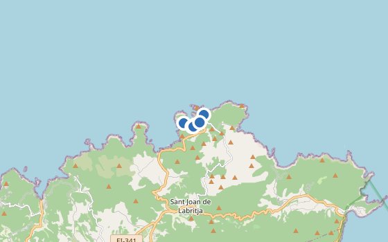 Kartenausschnitt mit den Hotels des Reiseziels