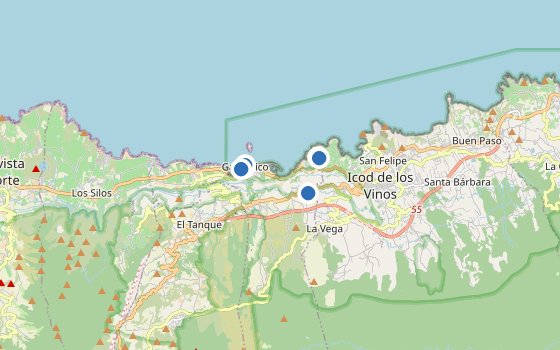 Kartenausschnitt mit den Hotels des Reiseziels