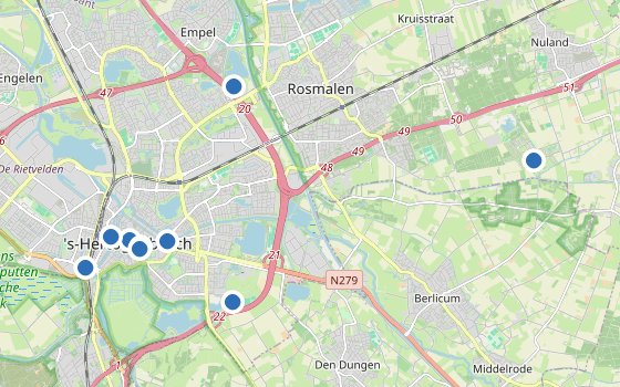 Kartenausschnitt mit den Hotels des Reiseziels