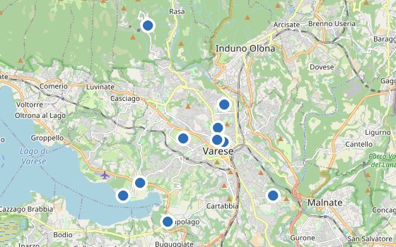 Kartenausschnitt mit den Hotels des Reiseziels