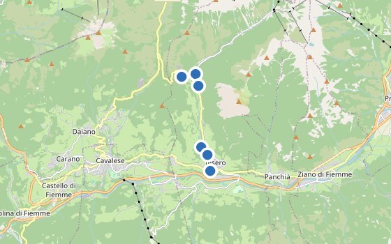 Kartenausschnitt mit den Hotels des Reiseziels