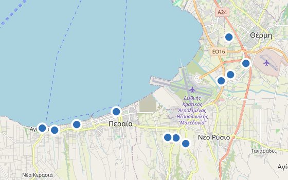 Kartenausschnitt mit den Hotels des Reiseziels