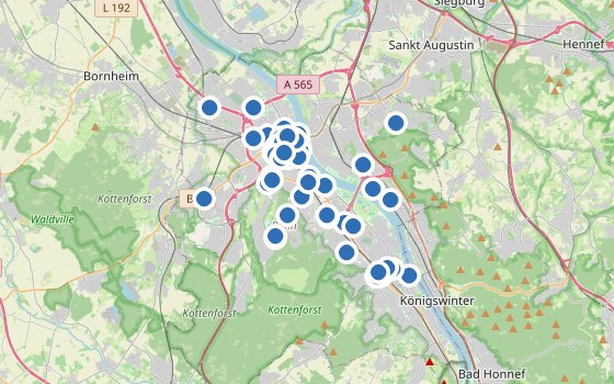 Kartenausschnitt mit den Hotels des Reiseziels