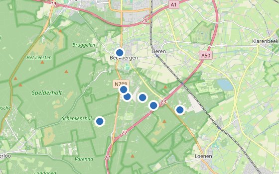 Kartenausschnitt mit den Hotels des Reiseziels