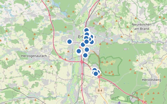 Kartenausschnitt mit den Hotels des Reiseziels