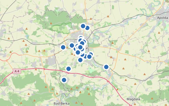 Kartenausschnitt mit den Hotels des Reiseziels