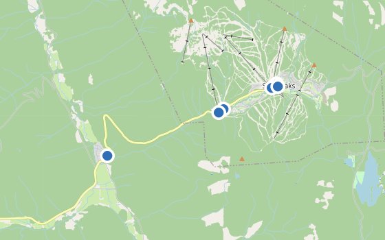 Kartenausschnitt mit den Hotels des Reiseziels