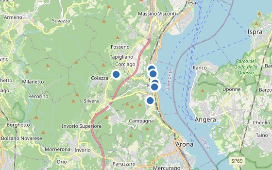 Kartenausschnitt mit den Hotels des Reiseziels
