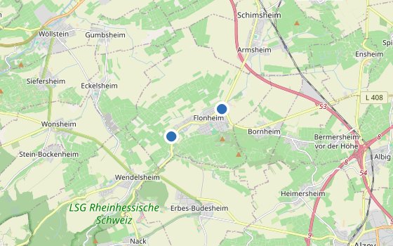 Kartenausschnitt mit den Hotels des Reiseziels