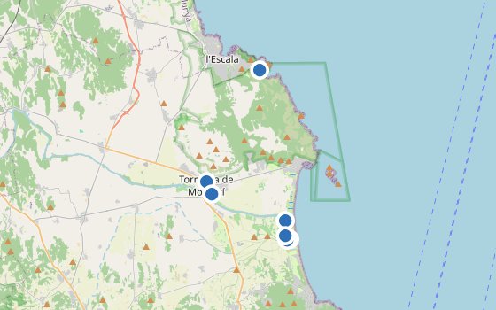 Kartenausschnitt mit den Hotels des Reiseziels