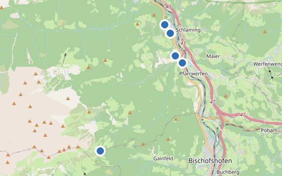 Kartenausschnitt mit den Hotels des Reiseziels