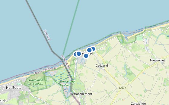 Kartenausschnitt mit den Hotels des Reiseziels