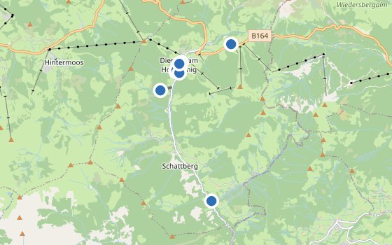 Kartenausschnitt mit den Hotels des Reiseziels