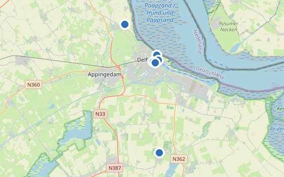 Kartenausschnitt mit den Hotels des Reiseziels
