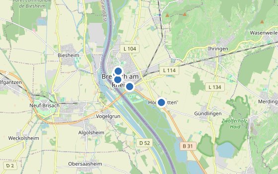 Kartenausschnitt mit den Hotels des Reiseziels