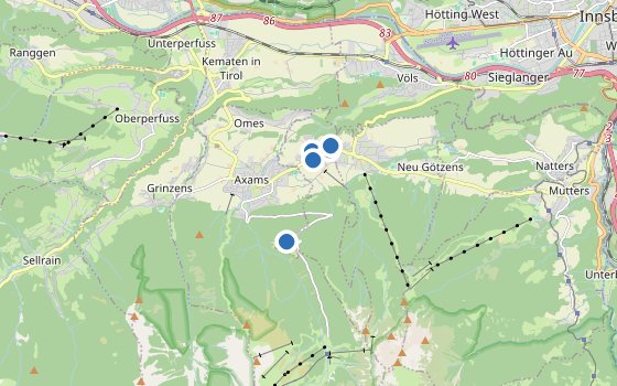 Kartenausschnitt mit den Hotels des Reiseziels