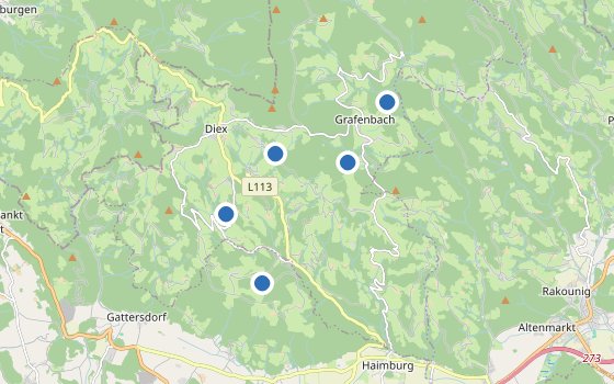 Kartenausschnitt mit den Hotels des Reiseziels