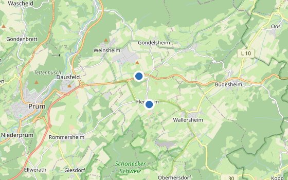 Kartenausschnitt mit den Hotels des Reiseziels