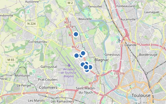 Kartenausschnitt mit den Hotels des Reiseziels