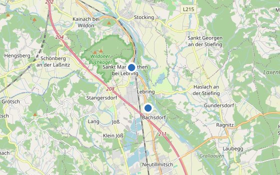 Kartenausschnitt mit den Hotels des Reiseziels