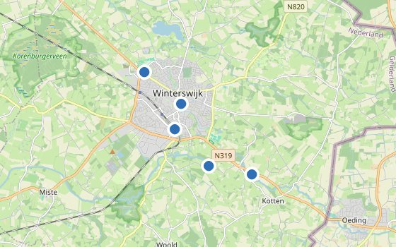 Kartenausschnitt mit den Hotels des Reiseziels