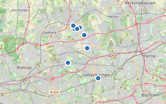 Kartenausschnitt mit den Hotels des Reiseziels