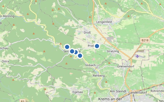 Kartenausschnitt mit den Hotels des Reiseziels