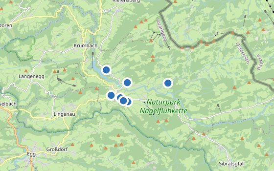 Kartenausschnitt mit den Hotels des Reiseziels