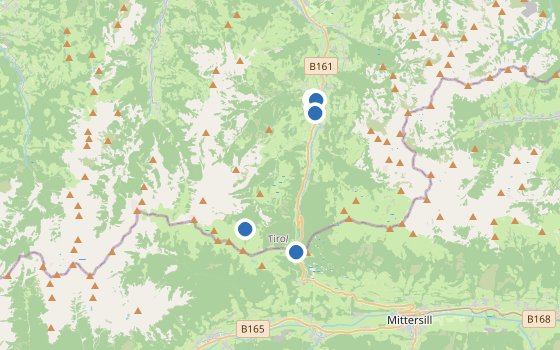 Kartenausschnitt mit den Hotels des Reiseziels