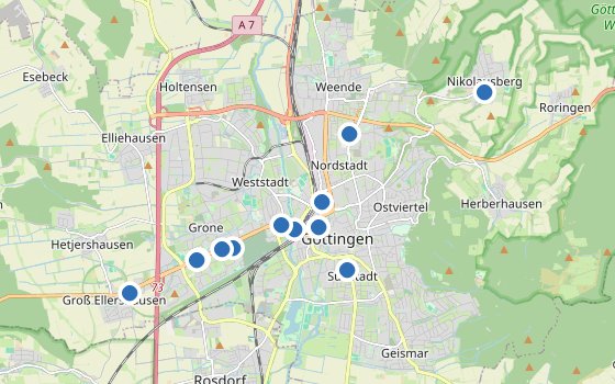 Kartenausschnitt mit den Hotels des Reiseziels