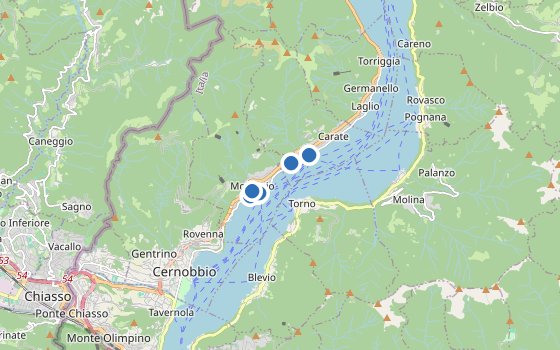 Kartenausschnitt mit den Hotels des Reiseziels