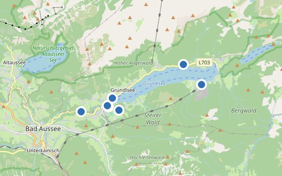 Kartenausschnitt mit den Hotels des Reiseziels