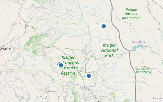 Kartenausschnitt mit den Hotels des Reiseziels