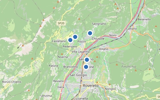 Kartenausschnitt mit den Hotels des Reiseziels